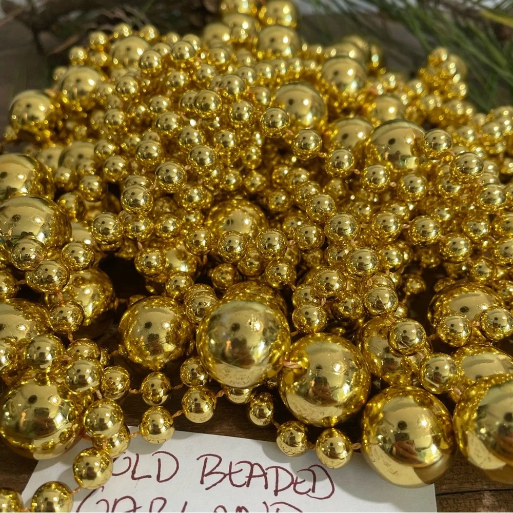 30 feet Gold beaded garland Christmas tree holiday decor Lot #6